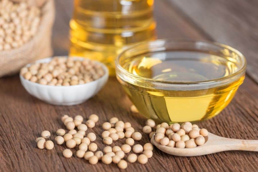 soybean oil for hair on table